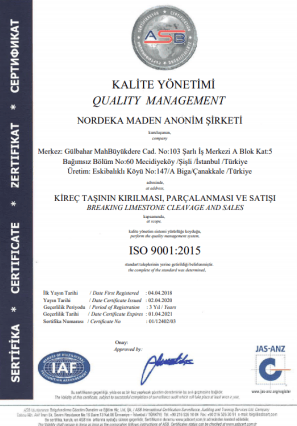 Kalite Yönetimi Belgesi - ISO 9001-2015